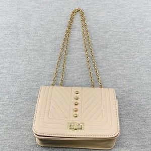 Cream Crossbody Quilted Chevron Vegan Leather with Gold Chain Strap